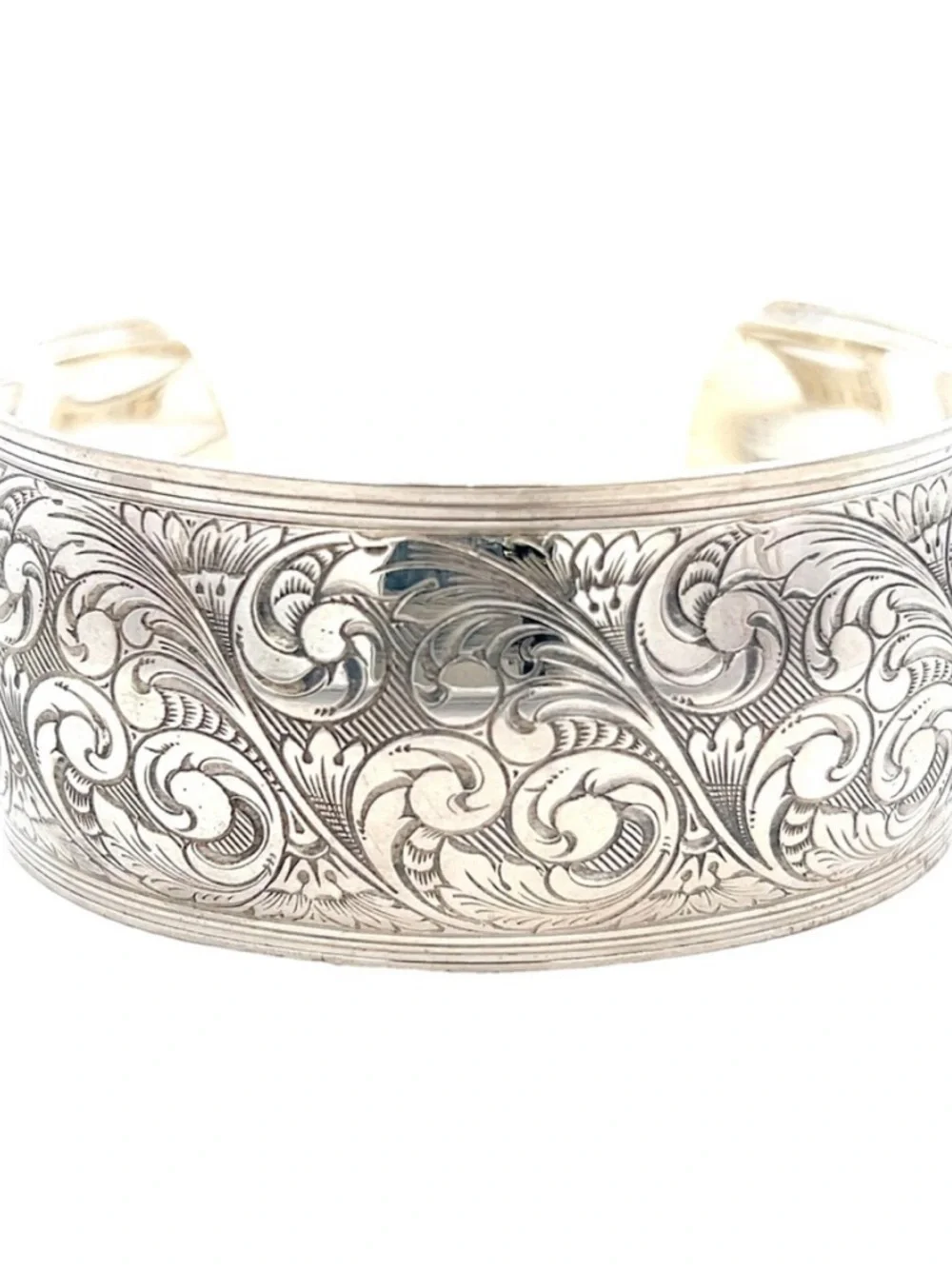 THOMAE 925 Sterling Silver Vintage Cuff Bracelet with Leaves Scrollwork 47 grams - Picture 3 of 8